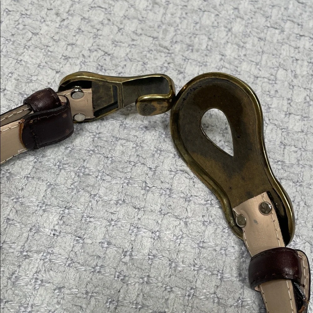 Vintage Womens Landes adjustable Leather Brown Brushed Gold Clasp Buckle Belt OS